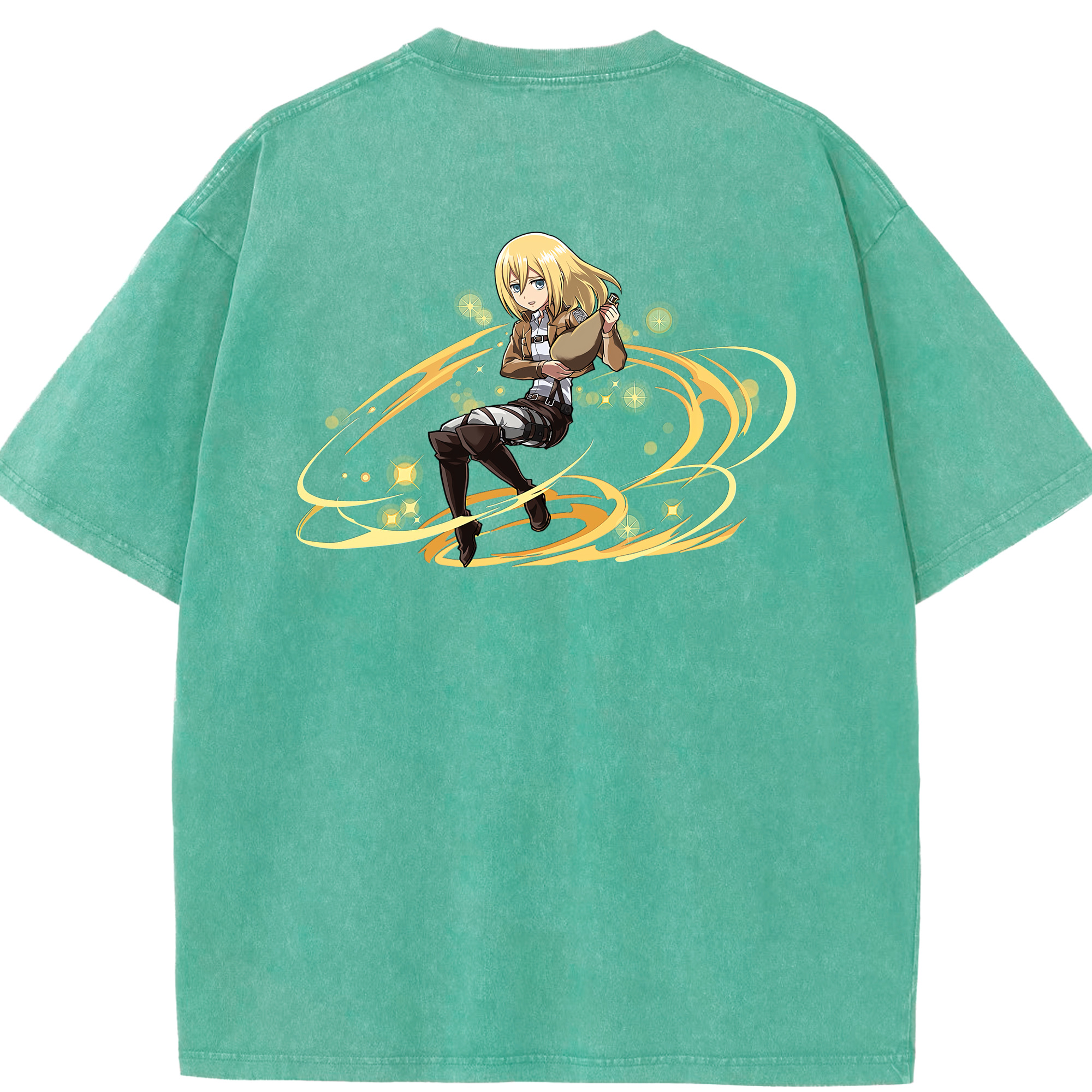 （画像用） 進撃の巨人 クリスタ·レンズ Attack on Titan Christa Lenz 綿100% ヴィンテージ風 半袖Tシャツ（背面プリント）